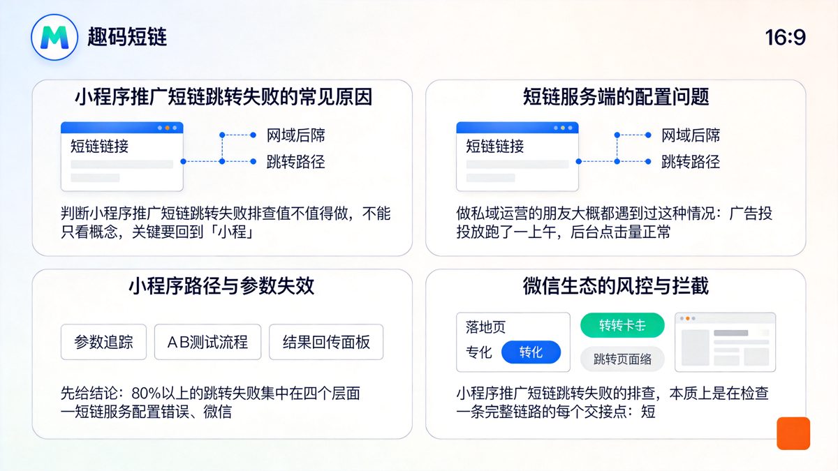 小程序推广短链跳转失败排查：从请求路径到落地页的完整检查清单正文图